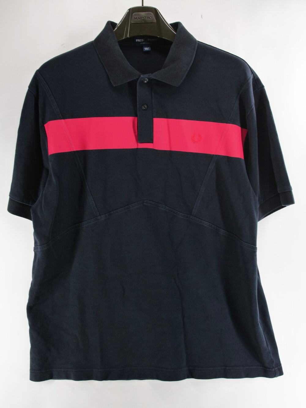 Fred Perry Men's XL Navy Red Striped Polo Shirt Sportswear Short Sleeve